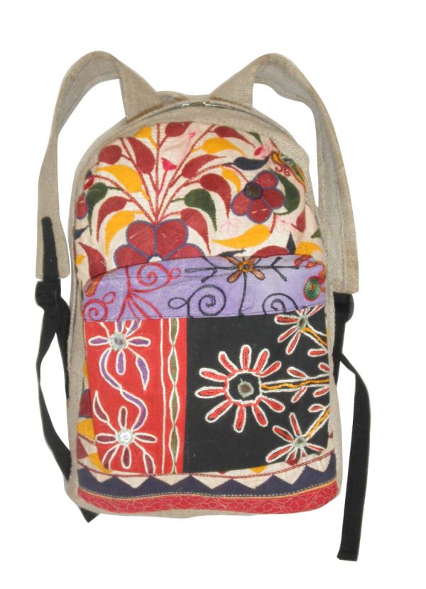 Aari Embroidered Boho Hemp Backpack