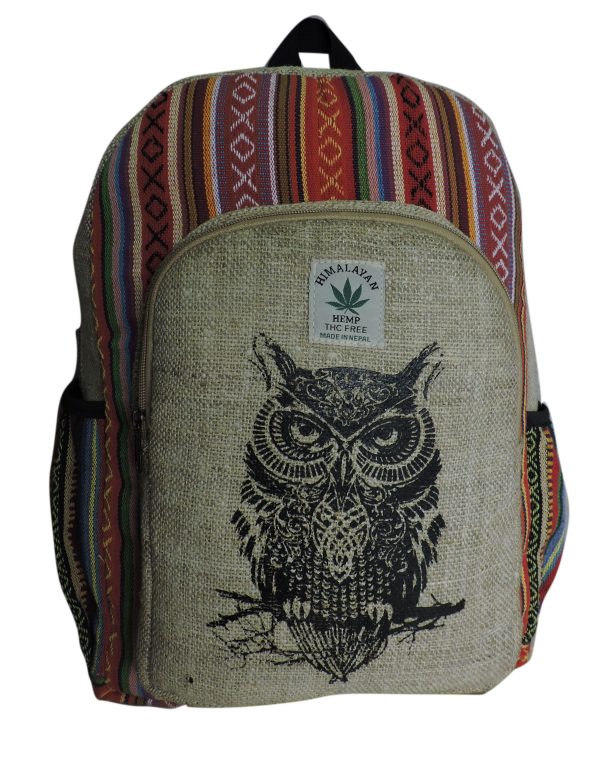 Owl Printed Gheri Patched Hemp Bag