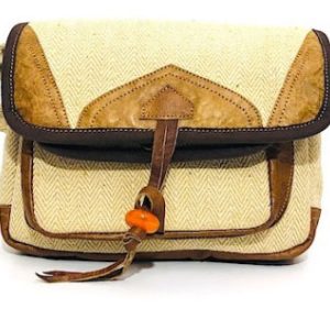 Herringbone style leather patched durable messenger bag