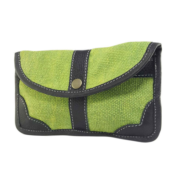 Green Mix Leather Patched Hemp Purse