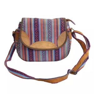 Fair trade gheri & leather messenger bag