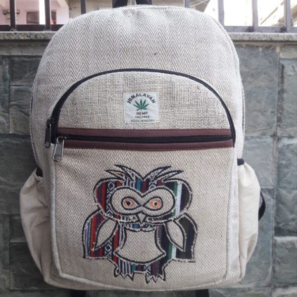 Made in Nepal herringbone Owl print rucksack backpack