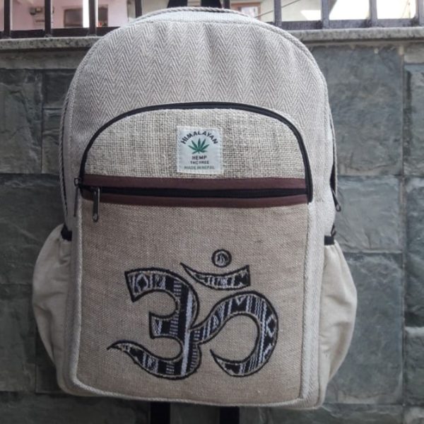 Handmade OM prints hippie hemp backpack