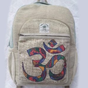 Herringbone OM printed hippie hemp backpack, strong and smooth book bag