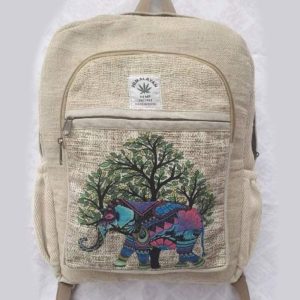 gray color tone handmade elephant print hemp school bag