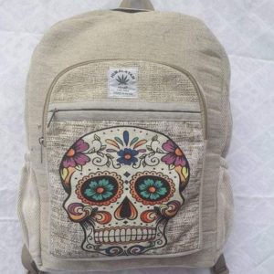 Fair trade boho skull print hemp rucksack backpack made in Nepal