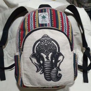 Hinduism god ganesh print handmade white tone backpack