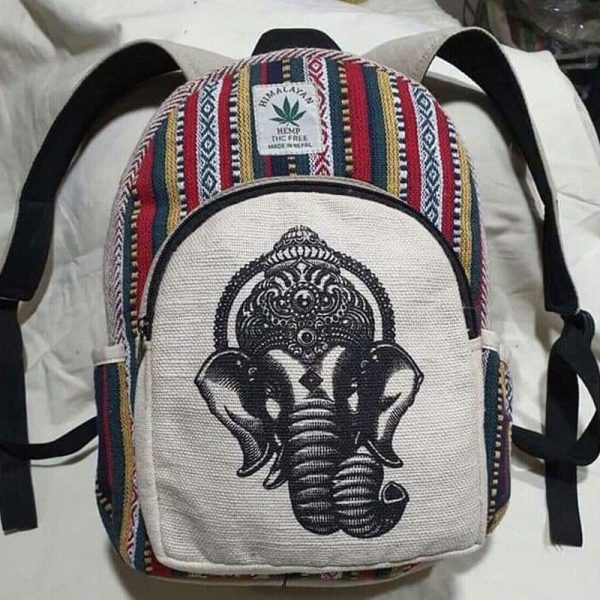 Hinduism god ganesh print handmade white tone backpack