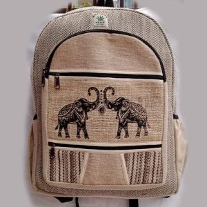 hippie hemp backpack | herringbone elephant print pure hemp backpack