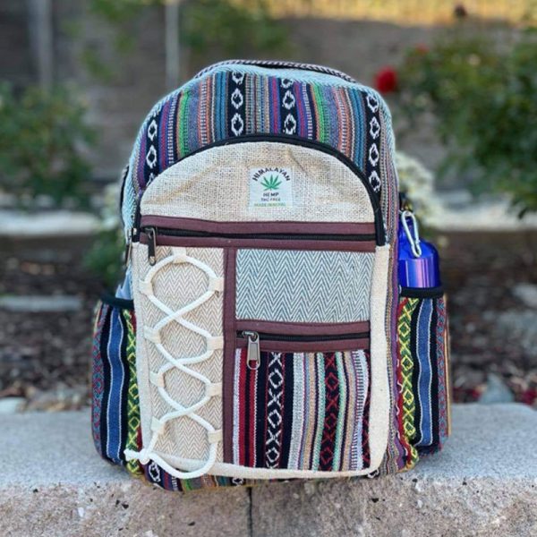 Herringbone design handmade gheri backpack | hemp school bookbag
