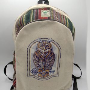 Owl printed double pockets beautiful hemp backpack