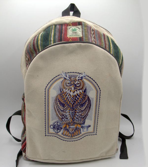 Owl printed double pockets beautiful hemp backpack