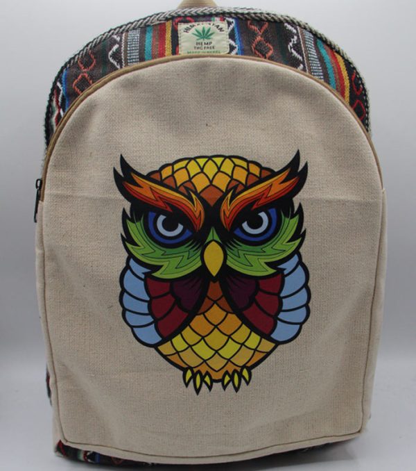 Stylish design colorful owl print hemp backpack