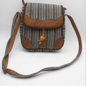 Woven gheri fair trade boho leather patched camera bag