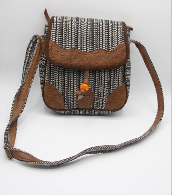 Woven gheri fair trade boho leather patched camera bag