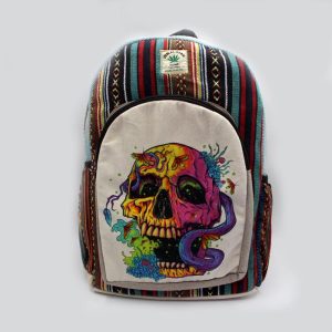 Artistic skull printed colorful hemp backpack
