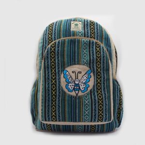 Blue tone handmade gheri butterfly print hemp backpack