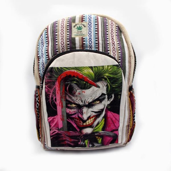 Multi compartment joker print travel hemp backpack