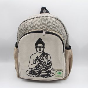 Herringbone Buddha printed hemp travel backpack