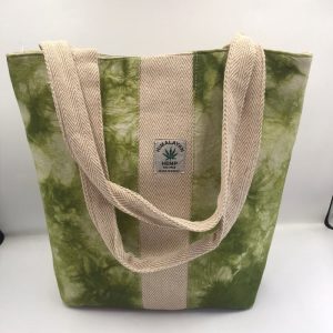 Grocery bag made of hemp, forest greenery toned handmade shopping bag