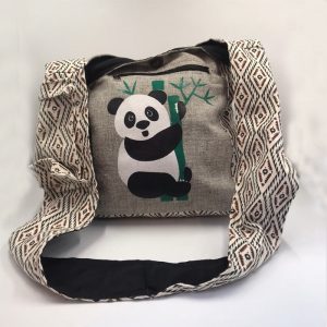 Handmade herringbone Panda prints side bag