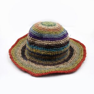 Prismatic woven hemp round brim hat | handmade hemp & wool wide brim hat