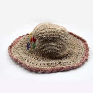 Hemp wide brim hat with hand embroidery & warm wool