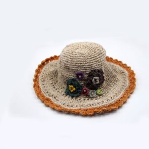Unique designed handmade hemp round brim hat with embroidery