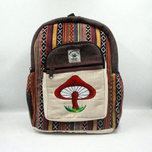 Boho gheri designed mushroom embroidered hemp backpack