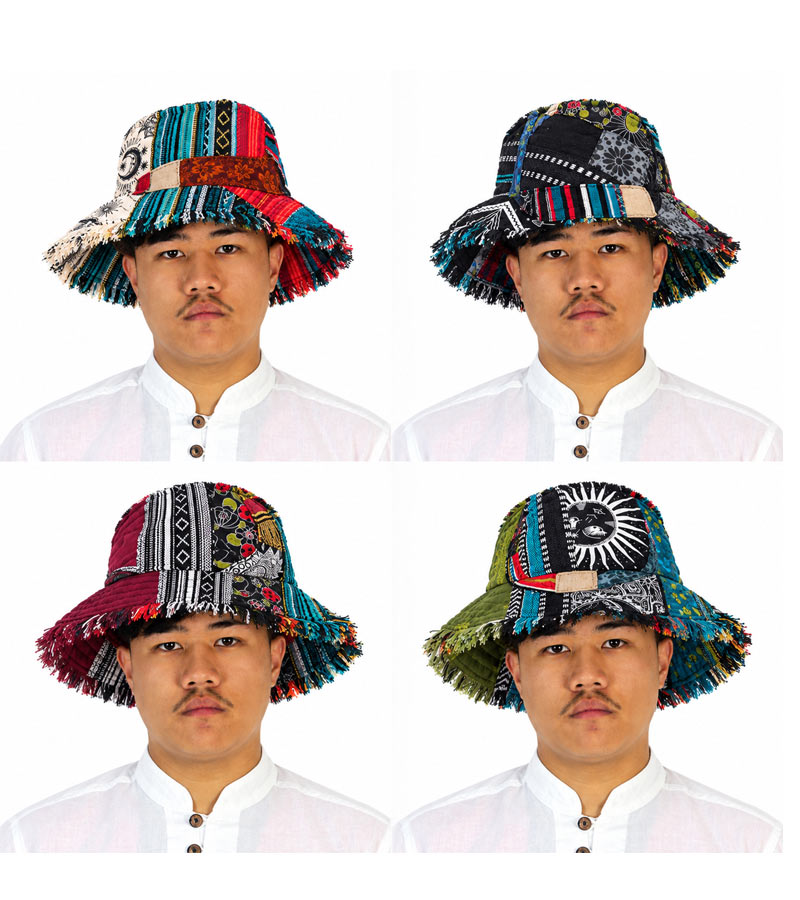 Himalayan Hemp Patchwork Mixed Print Sun Hats Himalayan Hemp Patchwork Mixed Print Sun Hats